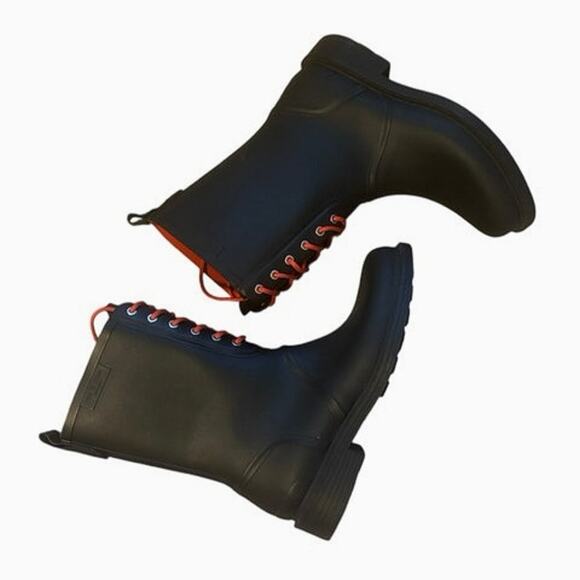 Rag & Bone Ansel Lace-Up Rain Boots Black and Red EUC Size 38 - Picture 6 of 9